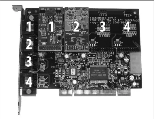 Figure 4-1. A TDM400P with an FXS module (1 across) and an FXO module (2 across)