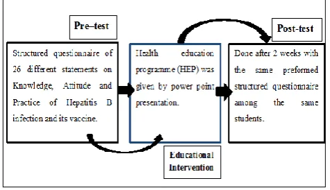 Figure 1: Description of the pre-test, educational intervention and post-test of KAP of Hepatitis B infection and Hepatitis B vaccine