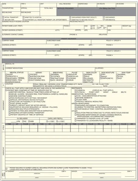 Figure 8.1   Example of a typical paper-style patient care report (PCR) form.