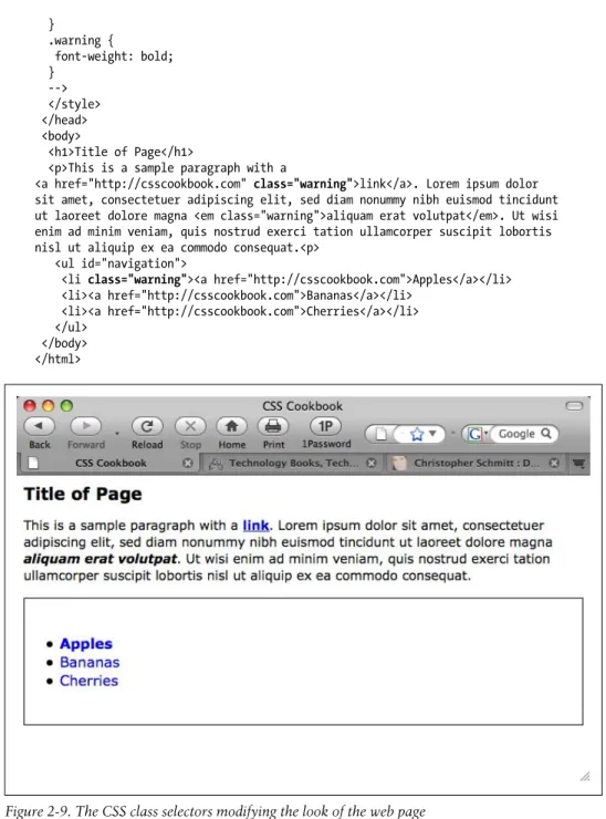 Figure 2-9. The CSS class selectors modifying the look of the web page