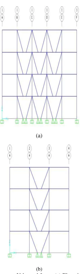 Figure 5 Four story V-braced frame (a) Elevation of 1and 4  (b) elevation of A and F  