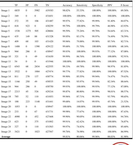 Table II: Performance Validation of Algorithm on Images