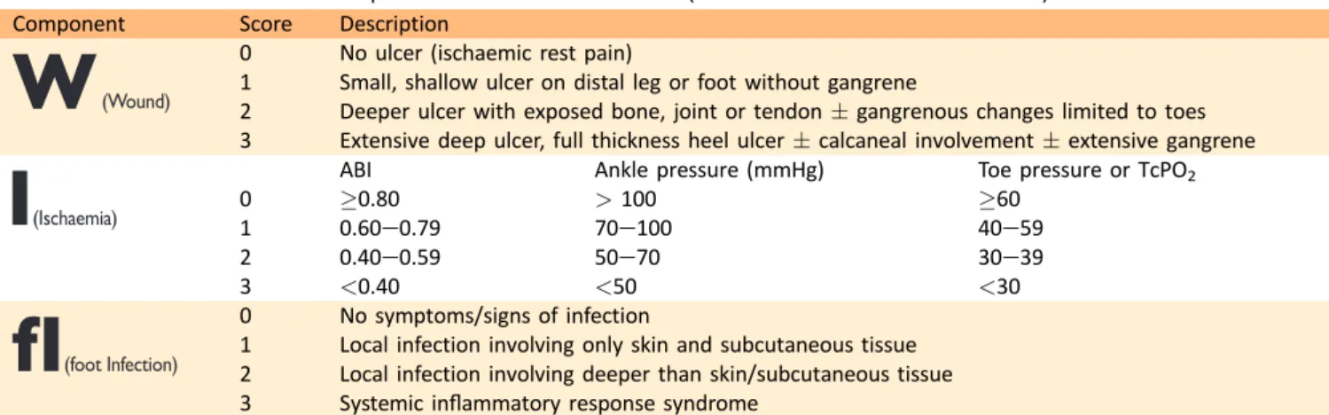 Table 7. Assessment of the risk of amputation: the WIFI classiﬁcation (for further details see Mills et al 317 ).
