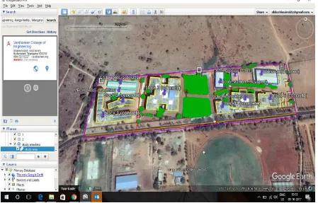 Figure 2. Different Types of Rooftops and Road Network digitized using Google Earth Pro 