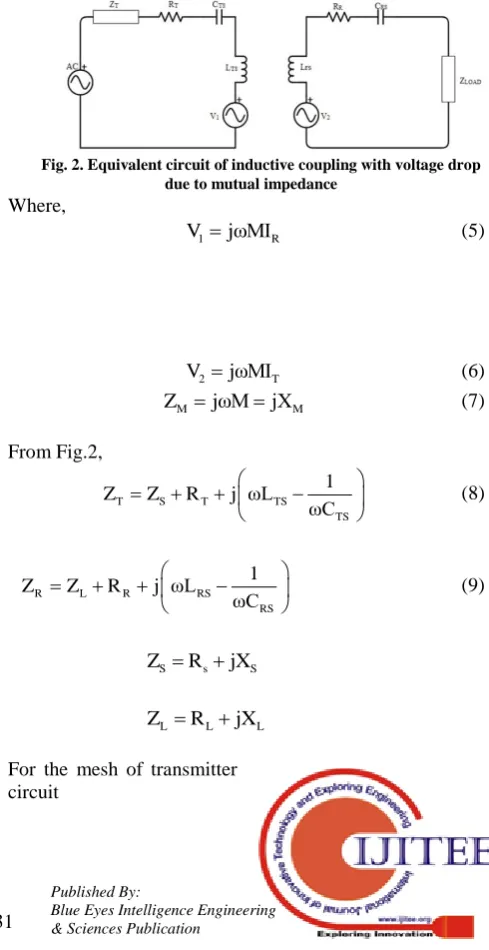 Fig. 2. Equivalent circuit of inductive coupling with voltage drop due to mutual impedance 