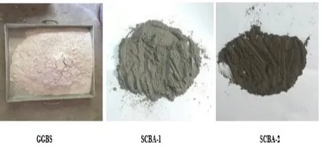 Figure 1 shows the physical appearance of GGBS, SCBA-1 Fig 1. Appearance of GGBS, SCBA-1, SCBA-2 and SCBA-2