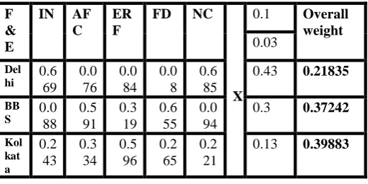 Table 8. Ranking of each alternative on every  sub-criterion of F&E 