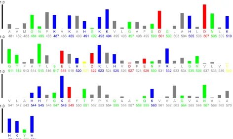 Figure 10 Plot of relative solvent accessibility area of hhb residues (PDB ID: 2 hhB) from 0 to 1