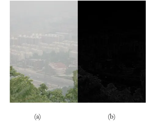 Fig. 3. Estimating the transmission using the edge map and weighting map: (a) degraded image, (b) edge map, 