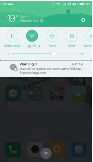 Fig. 10 The screenshot for receiving the alarm message on the smart phone 
