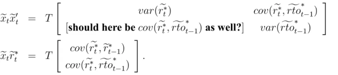 Table 6 reports the GMM estimation results of model (1) and (2). All stocks show posi- posi-tive autocorrelation (i.e., 1 > 0), and 1 is signi cant for all but one stock