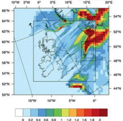 Figure 1. Application of a regional atmospheric chemistry transport model over the United Kingdom (EMEP4UK) showing surface concentrations of nitrogen dioxide (NO2) at different spatial scales and resolutions