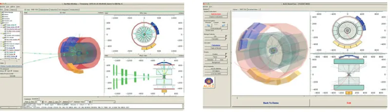 Figure 1. ALICE event display used in the ALICE control room (left), adaptation of ALICE event display forthe Masterclass (right).