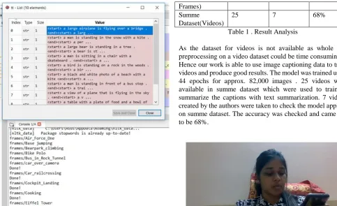 Fig 3. Result for applying frame captioning summe dataset  