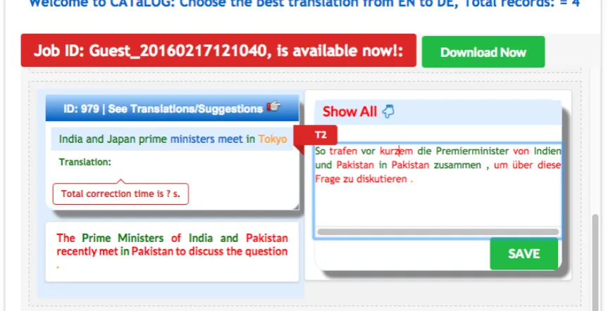 Figure 3: Colour coded TM suggestion CATaLog online