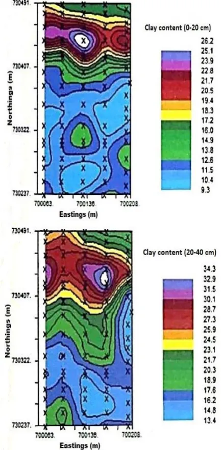 Figure 1c: Kriged map for silt content (%) in both  surface and subsurface layers 