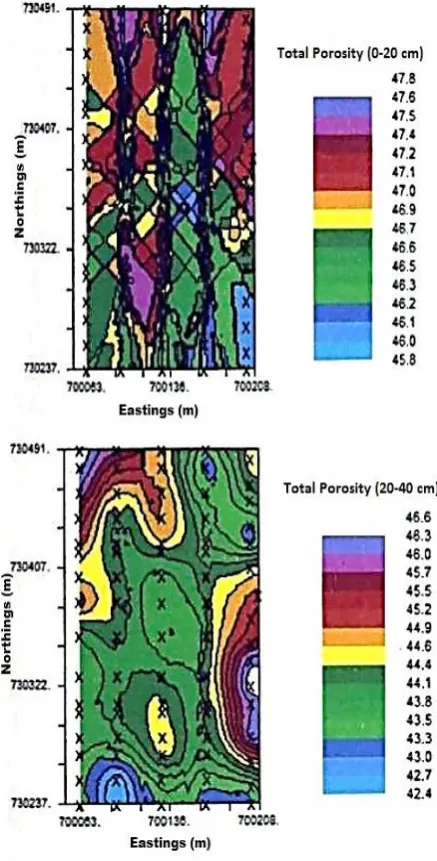 Figure 5b: Kriged map for total porosity in both surface and subsurface layers 