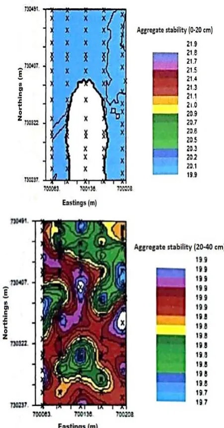 Figure 5c: Kriged map for aggregate stability in both  surface and subsurface layers 