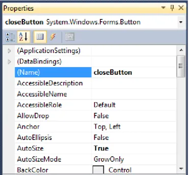 Figure 14 – Properties window with closeButton name 