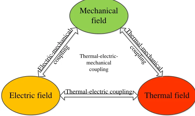 Figure 1.4 Coupling between the three considered physical fields. 
