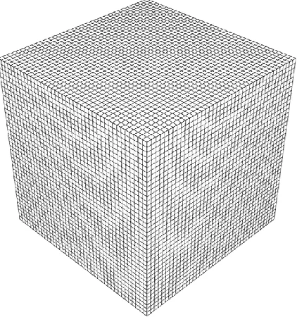 Figure 3.14 Cubic block with body force under uniform distributed load: Convergent study of displacements