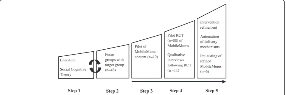 Figure 1 Methods used to inform the development of MobileMums based on the five step mHealth Development and Evaluationframework.