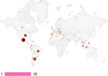 Fig. 5. Geographic distribution of forged SSL certificates generated by the malicious issuer IopFailZeroAccessCreate