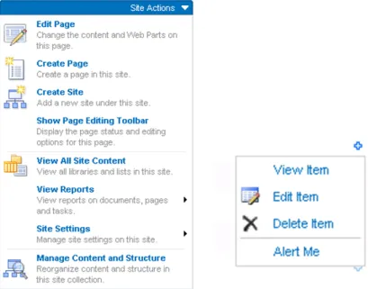 Figure 3.7: SharePoint context menus