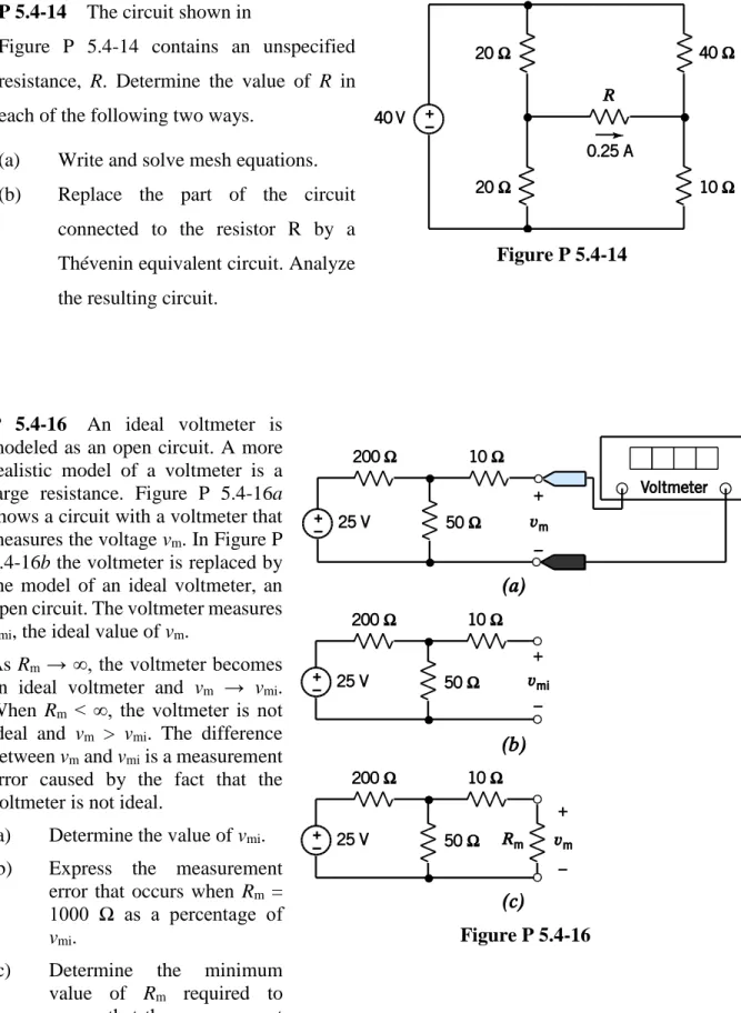 Figure  P  5.4-14  contains  an  unspecified  resistance,  R.  Determine  the  value  of  R  in  each of the following two ways