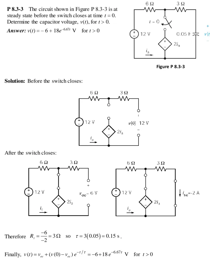 Figure P 8.3-3  Solution:  Before the  switch closes: 