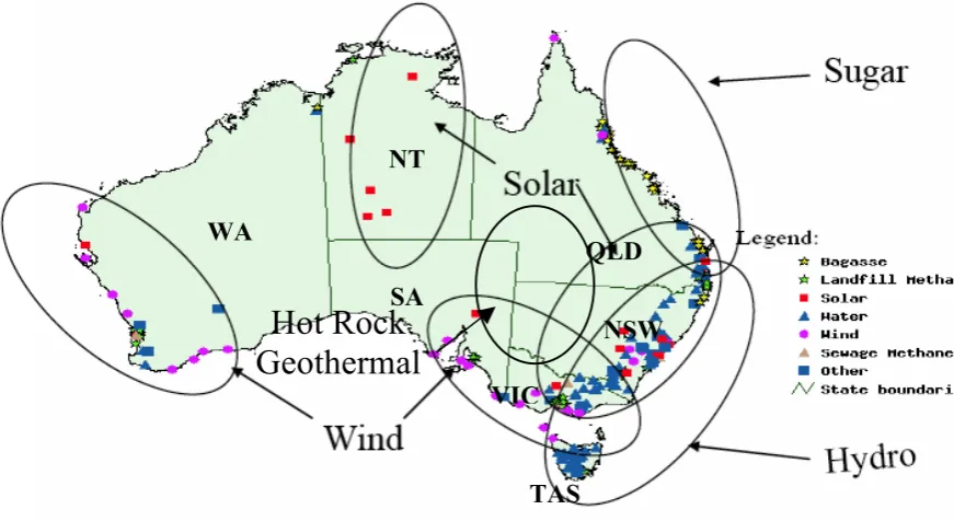 Figure 2.13:  RES-E power stations in Australia, 2007 