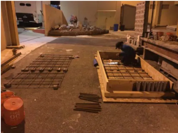 Figure 1: Tying rebar cages into the  slab formwork 