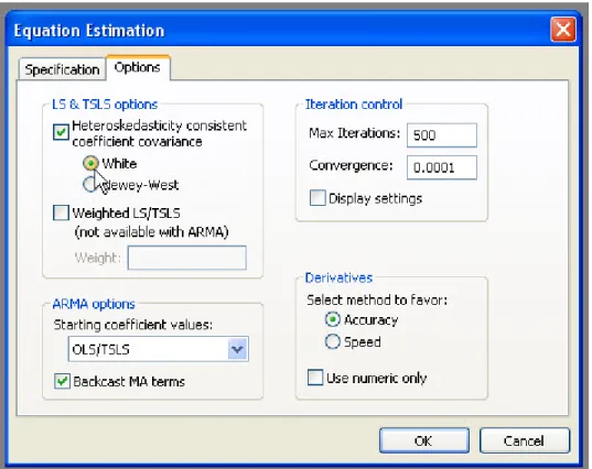 Figure 3: Calculating White standard errors in EViews