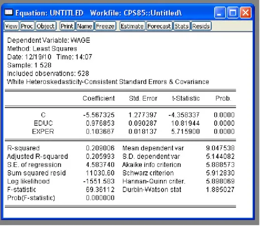 Figure 2: Output from regression of wage on education and experience