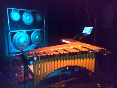 Figure 3.2: The performance setup including the vibraphone, gongs, computerand controller keyboard.