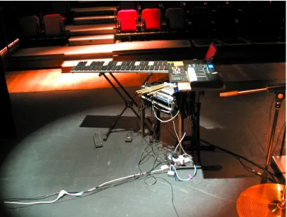 Figure 4.2: The percussion setup for Cognition including the MalletKat MIDIcontroller, M-Audio keyboard controller, modiﬁed computer keyboard and laptop.