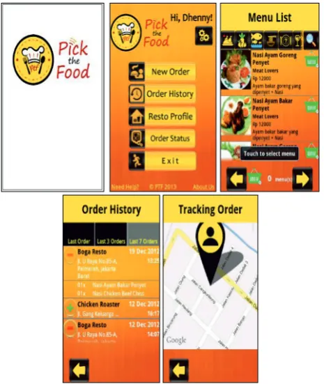 Fig. 2.  Several screenshots of Pick the Food application for customer 