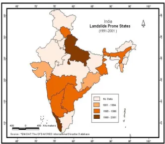 Figure 13.3: Landslide prone states of India (1991-2001)