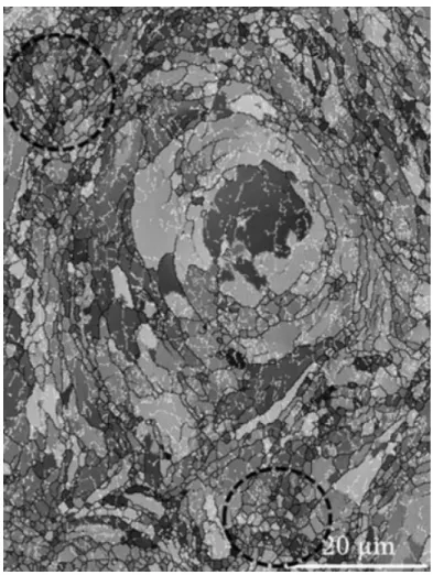 Figure 1.10: EBSD image of cold-sprayed Al 6061 crossection [6]