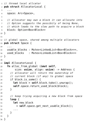 Figure 3.2: Ownership transfer between the global memory pool and a thread local allocator.