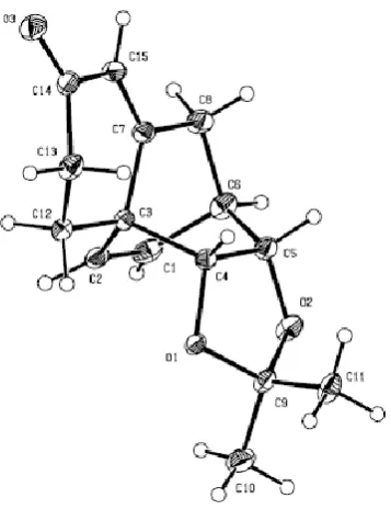 Figure 4.4: ORTEP derived from the single-crystal X-ray analysis of compound 162 (anisotropic displacement ellipsoids display 30% probability levels while hydrogen atoms are drawn as circles with small radii.) Appendix 4 