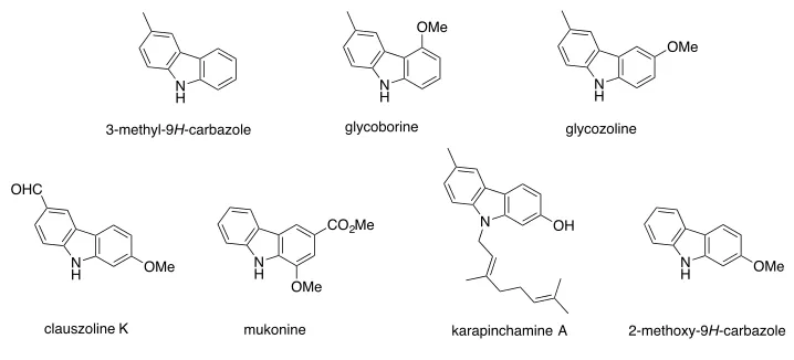Figure 3. Structures of certain carbazole-based natural products and a mono-