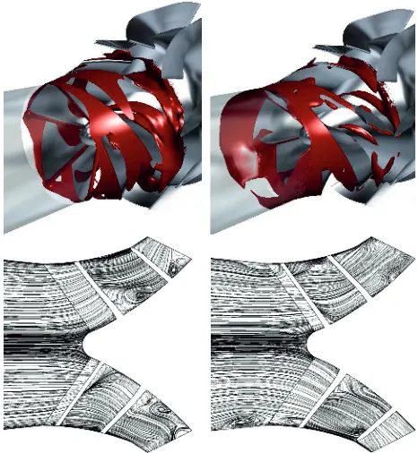 Figure 11. Periodic changes of backflow (in red/dark) in front of the impeller. Point 2a from figure 8