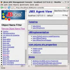 Figure 2.5 The JMX Console main page, showing some of the accessible MBeans