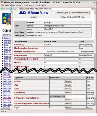 Figure 2.6 A JMX Console MBean detail page, showing information about the DefaultDS data source