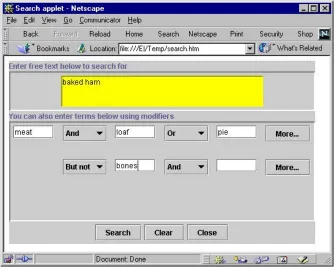 Figure 2-3: The simulated seach application running inside Netscape. 