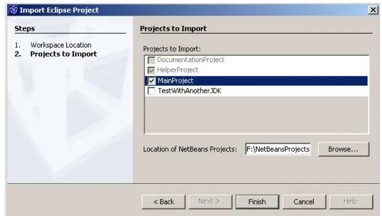 Figure A-3Import Eclipse Project wizard, Projects to Import panel