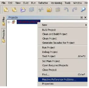 Figure A-7Contextual menu item for resolving reference problems in an imported Eclipse project 