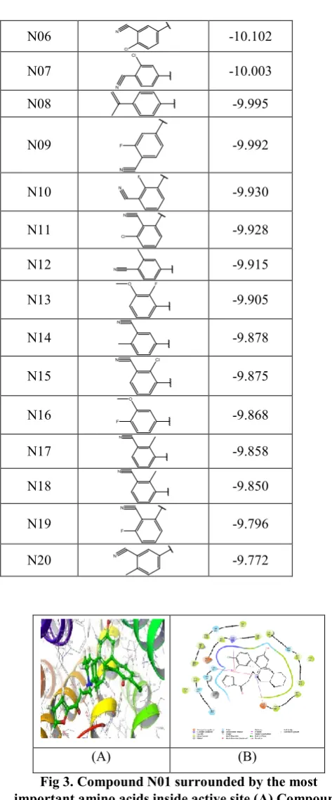 Fig 3. Compound N01 surrounded by the most 