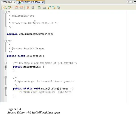 Figure 1-4Source Editor with HelloWorld.java open